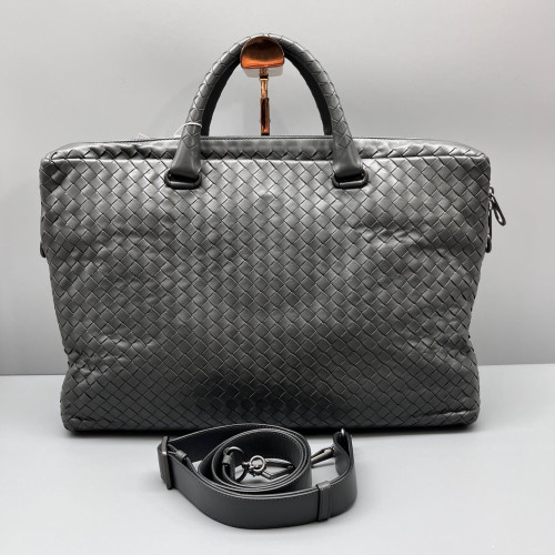 Bottega Veneta Intrecciato Briefcase Large Calfskin Intrecciato Grey