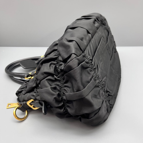Prada Medium Gaufre Buckle Satchel Calfskin Re Nylon Black