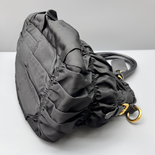 Prada Medium Gaufre Buckle Satchel Calfskin Re Nylon Black