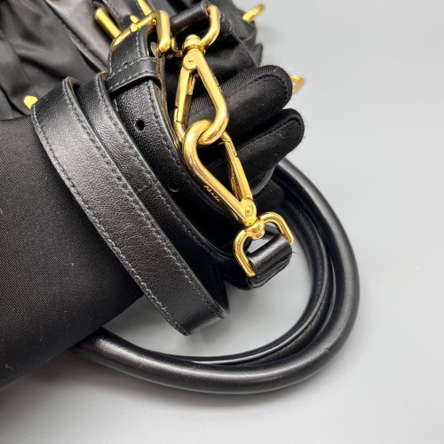 Prada Medium Gaufre Buckle Satchel Calfskin Re Nylon Black