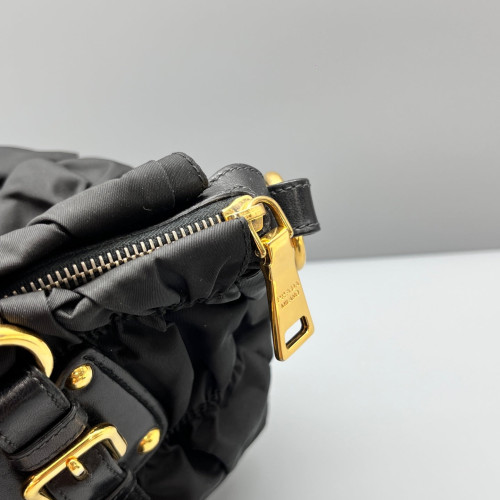 Prada Medium Gaufre Buckle Satchel Calfskin Re Nylon Black