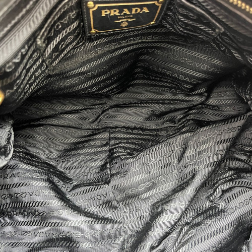 Prada Medium Gaufre Buckle Satchel Calfskin Re Nylon Black