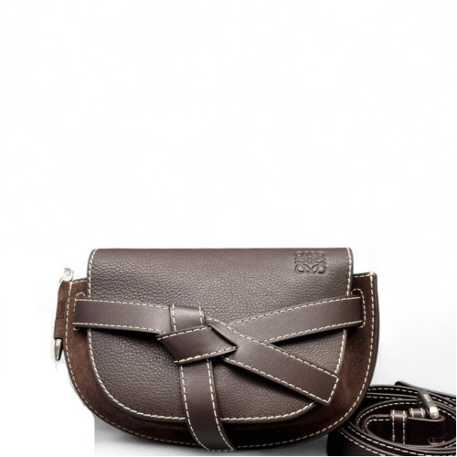 Loewe Small Gate Suede Grained Calfskin Dark Brown