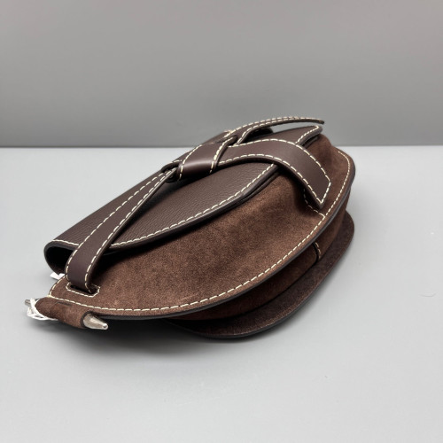 Loewe Small Gate Suede Grained Calfskin Dark Brown