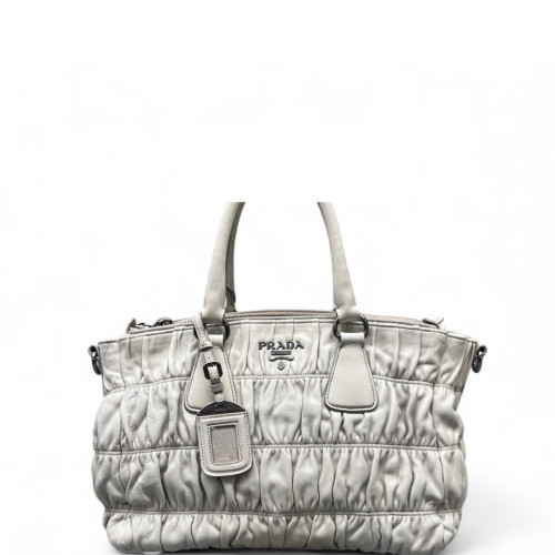 Prada Medium Gaufre Buckle Satchel Crumpled Calfskin White
