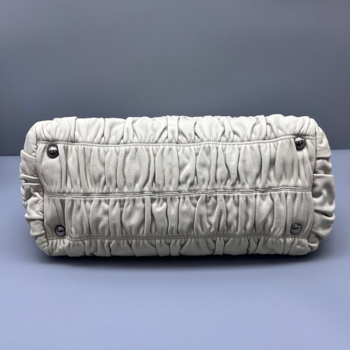Prada Medium Gaufre Buckle Satchel Crumpled Calfskin White
