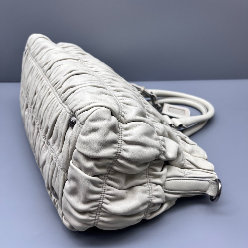 Prada Medium Gaufre Buckle Satchel Crumpled Calfskin White