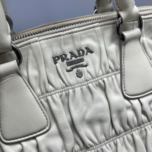 Prada Medium Gaufre Buckle Satchel Crumpled Calfskin White