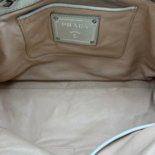 Prada Medium Gaufre Buckle Satchel Crumpled Calfskin White