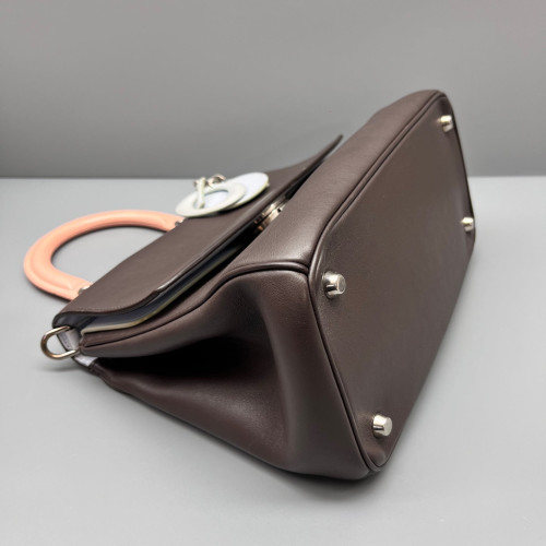 Dior Small Be Dior Flap Calfskin Light Grey Dark Brown