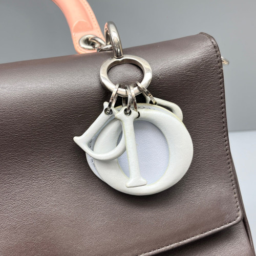 Dior Small Be Dior Flap Calfskin Light Grey Dark Brown