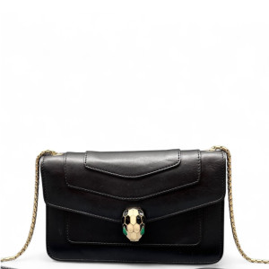 Bvlgari Medium Serpenti Forever Shoulder Bag Calfskin Black
