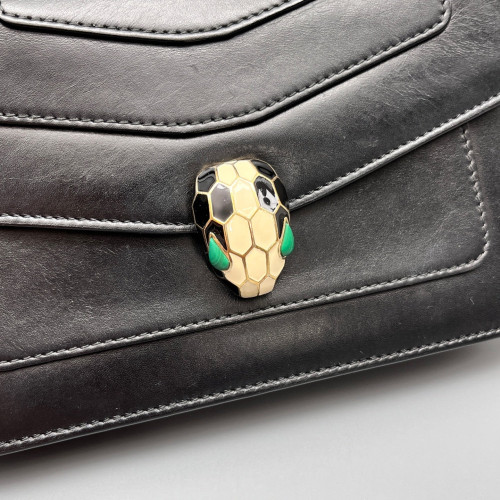 Bvlgari Medium Serpenti Forever Shoulder Bag Calfskin Black
