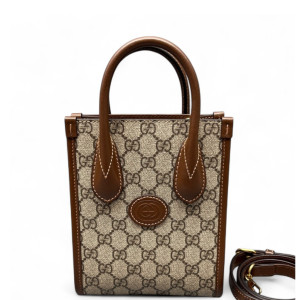 Gucci Mini Interlocking G Tote GG Supreme Monogram Brown Beige