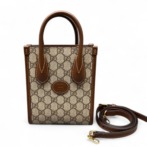 Gucci Mini Interlocking G Tote GG Supreme Monogram Brown Beige