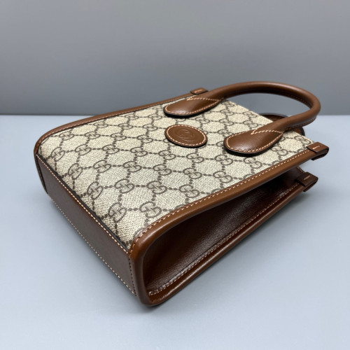 Gucci Mini Interlocking G Tote GG Supreme Monogram Brown Beige