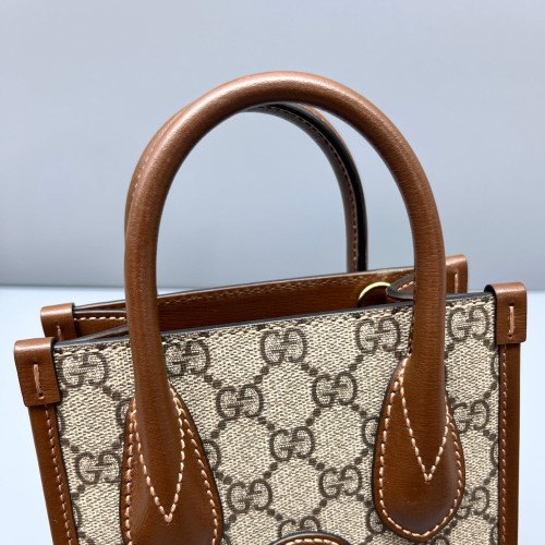 Gucci Mini Interlocking G Tote GG Supreme Monogram Brown Beige