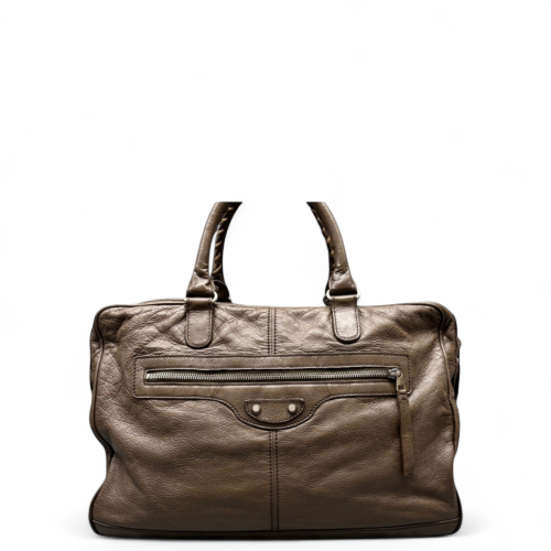 Balenciaga Studded Briefcase Arena Lambskin Brown