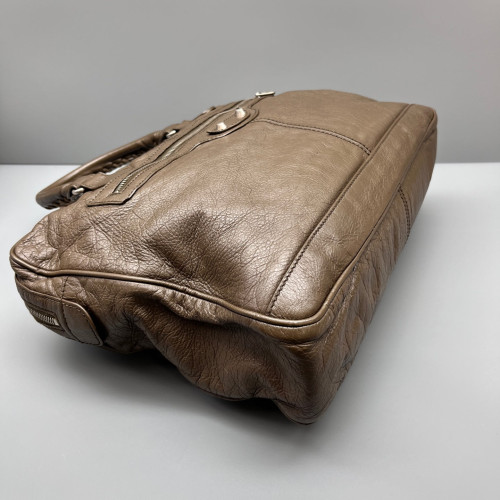 Balenciaga Studded Briefcase Arena Lambskin Brown