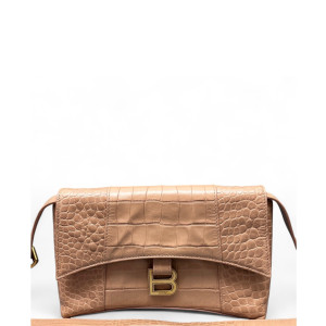 Balenciaga Downtown Shoulder Bag Calfskin Crocodile Embossed Pink