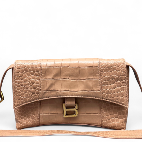 Balenciaga Downtown Shoulder Bag Calfskin Crocodile Embossed Pink