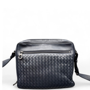 Bottega Veneta Messenger Calfskin Intrecciato Dark Blue