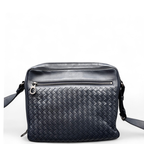 Bottega Veneta Messenger Calfskin Intrecciato Dark Blue