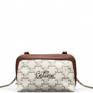 Celine Clutch With Chain Monogram White Brown