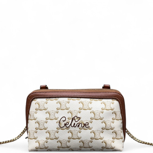 Celine Clutch With Chain Monogram White Brown