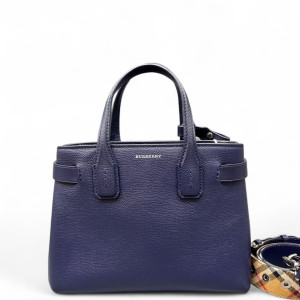 Burberry Small Banner Tote Calfskin Dark Blue Khaki