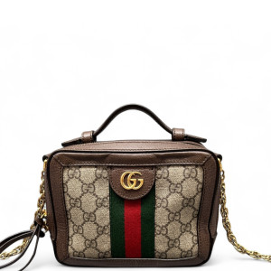 Gucci Top Handle Web Ophidia Camera Case GG Supreme Monogram Brown Beige Green