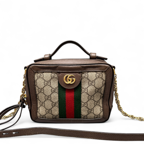 Gucci Top Handle Web Ophidia Camera Case GG Supreme Monogram Brown Beige Green