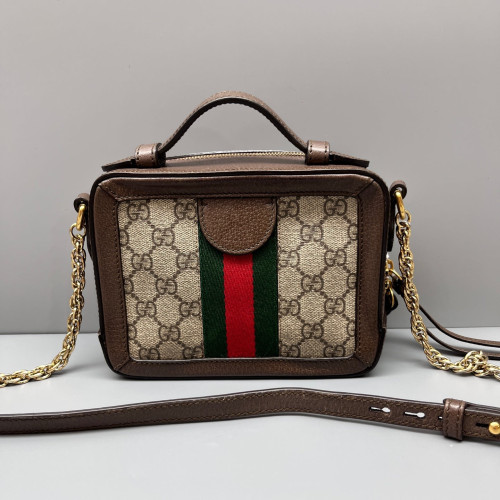 Gucci Top Handle Web Ophidia Camera Case GG Supreme Monogram Brown Beige Green