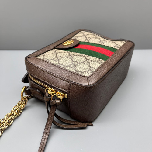 Gucci Top Handle Web Ophidia Camera Case GG Supreme Monogram Brown Beige Green