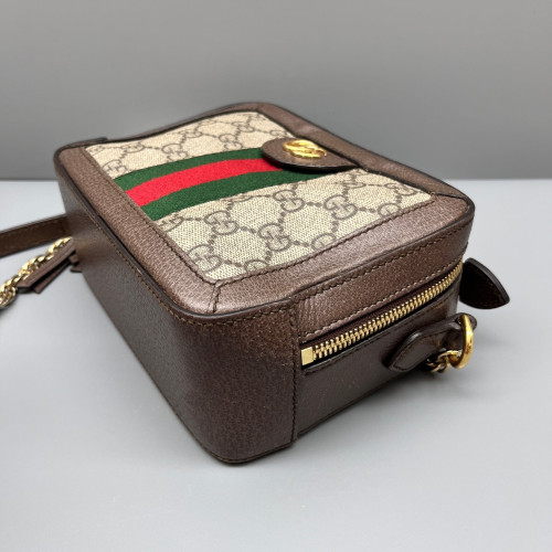 Gucci Top Handle Web Ophidia Camera Case GG Supreme Monogram Brown Beige Green