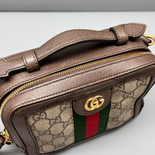 Gucci Top Handle Web Ophidia Camera Case GG Supreme Monogram Brown Beige Green