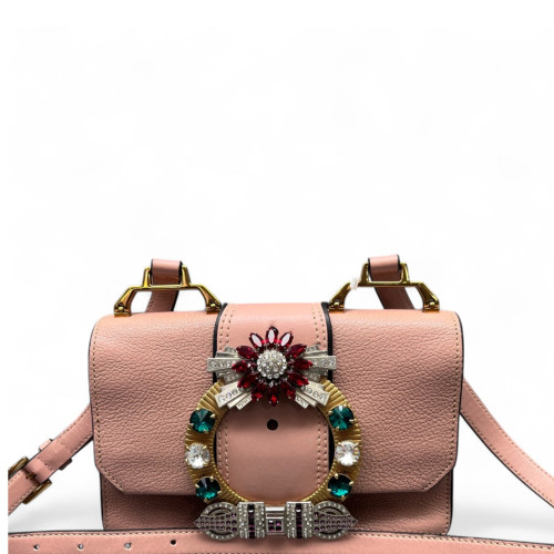 Miu Miu Crystal Crystal Embellished Madras Shoulder Calfskin Pink