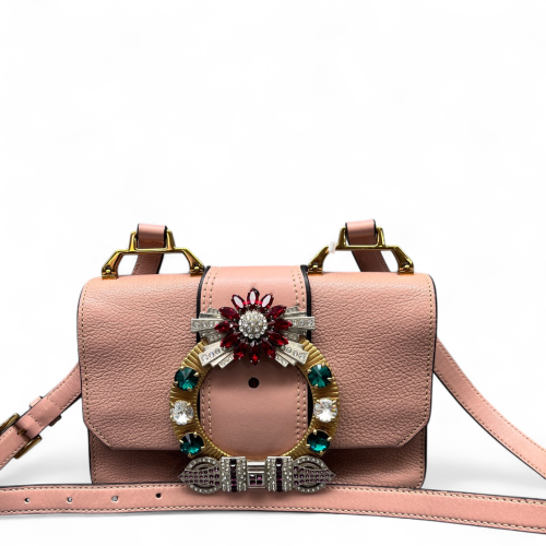 Miu Miu Crystal Crystal Embellished Madras Shoulder Calfskin Pink