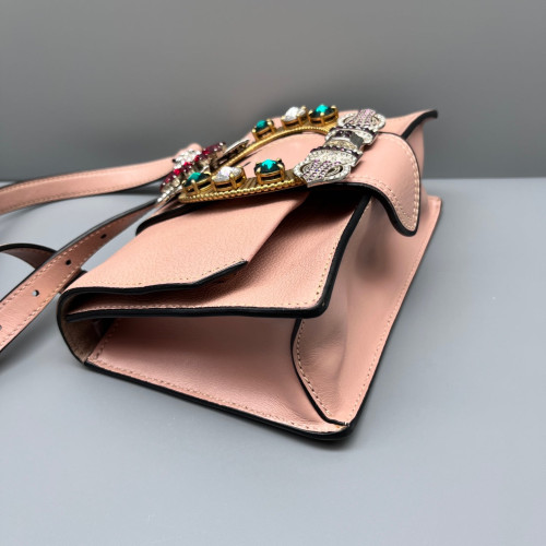 Miu Miu Crystal Crystal Embellished Madras Shoulder Calfskin Pink