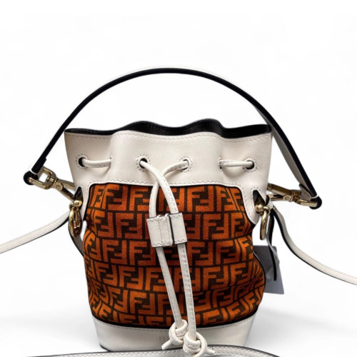 Fendi Mini Mon Tresor Bucket Canvas Calfskin White Black Orange