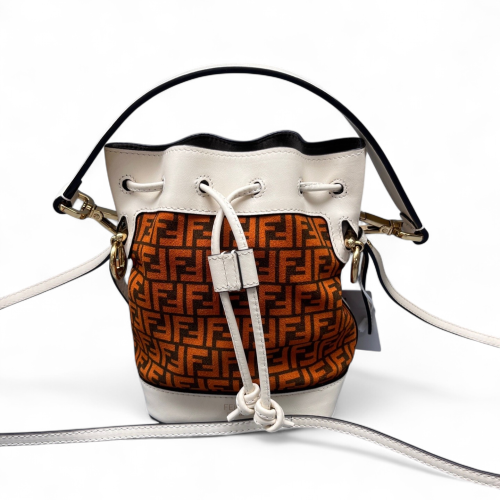 Fendi Mini Mon Tresor Bucket Canvas Calfskin White Black Orange