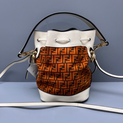 Fendi Mini Mon Tresor Bucket Canvas Calfskin White Black Orange