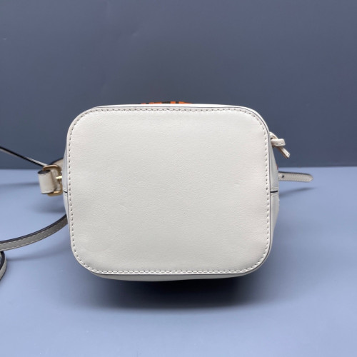 Fendi Mini Mon Tresor Bucket Canvas Calfskin White Black Orange