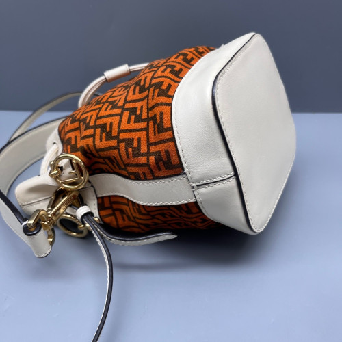 Fendi Mini Mon Tresor Bucket Canvas Calfskin White Black Orange