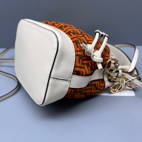 Fendi Mini Mon Tresor Bucket Canvas Calfskin White Black Orange