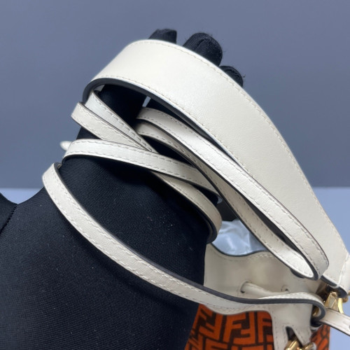 Fendi Mini Mon Tresor Bucket Canvas Calfskin White Black Orange