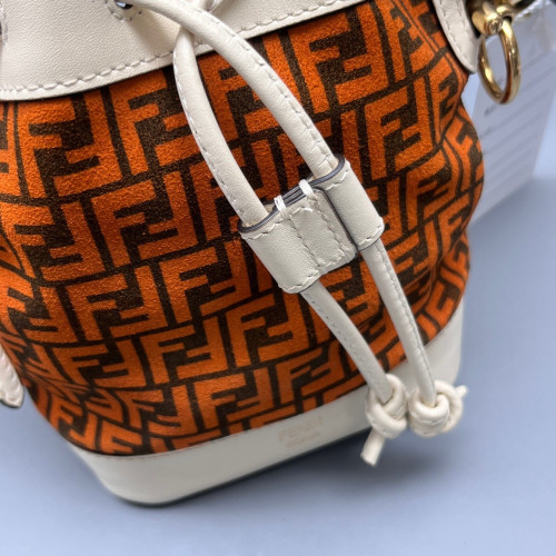 Fendi Mini Mon Tresor Bucket Canvas Calfskin White Black Orange