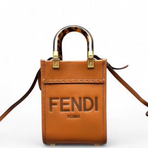 Fendi Mini Sunshine Shopper Tote Calfskin Tan