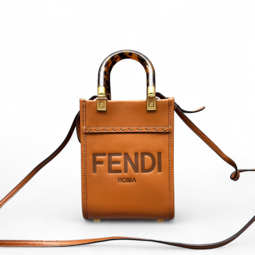 Fendi Mini Sunshine Shopper Tote Calfskin Tan