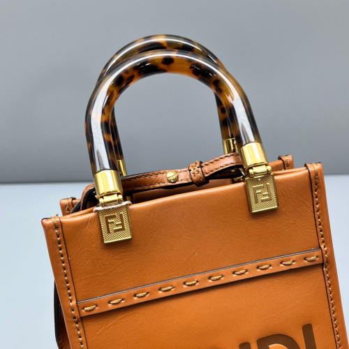 Fendi Mini Sunshine Shopper Tote Calfskin Tan